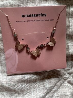 Accessorize Rose Gold Glitter Butterfly Necklace